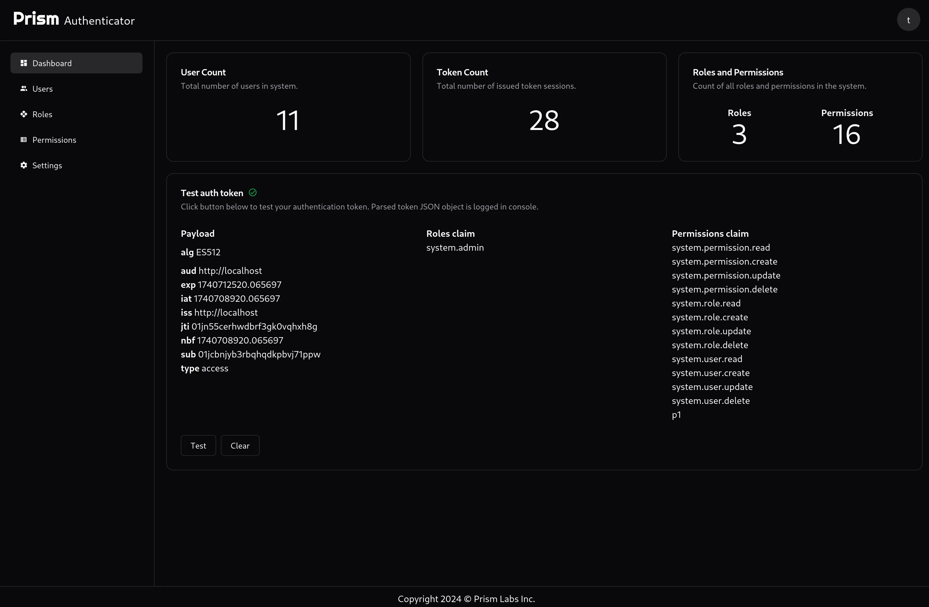 Prism Authenticator application example image.